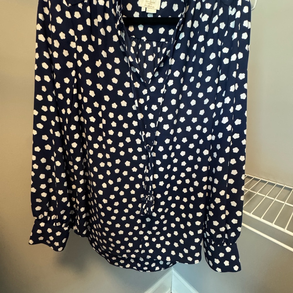 Kate Spade Blue and white Buttoned Notched Collar Blouse